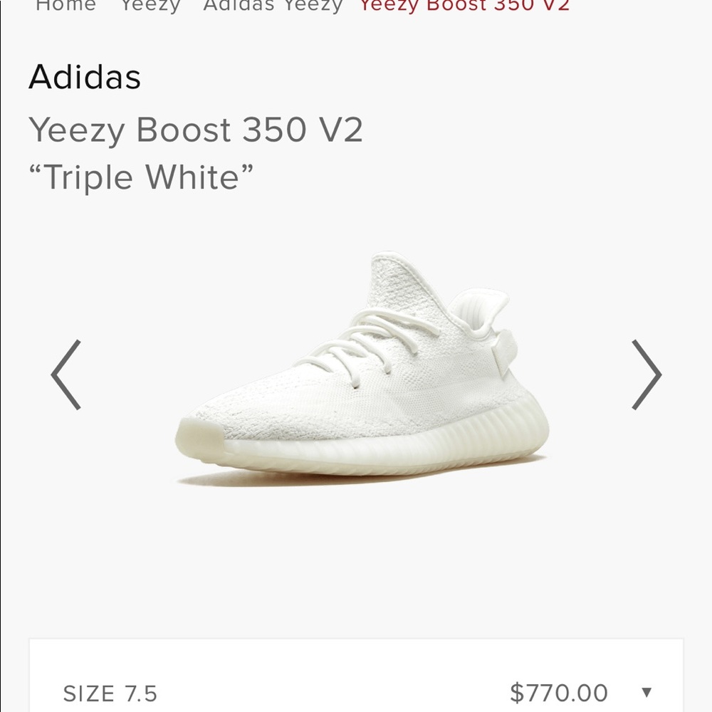 Yeezy Boost 350 V2 
“Triple White”